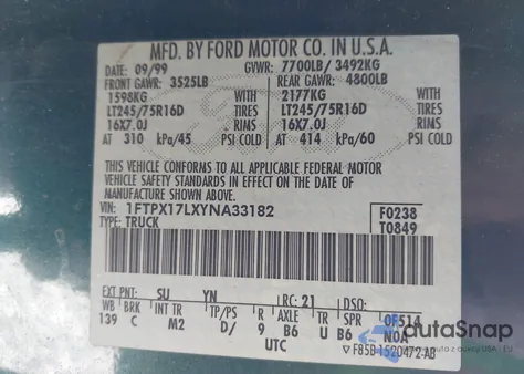 2000 Ford F-150 Lariat/Work Series/Xl/Xlt from USA, damaged, VIN 1FTPX17LXYNA33182